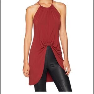 BCBGeneration Hi-Low‎ Halter Knot Front Neck Tunic Top Auburn NWT Size S
